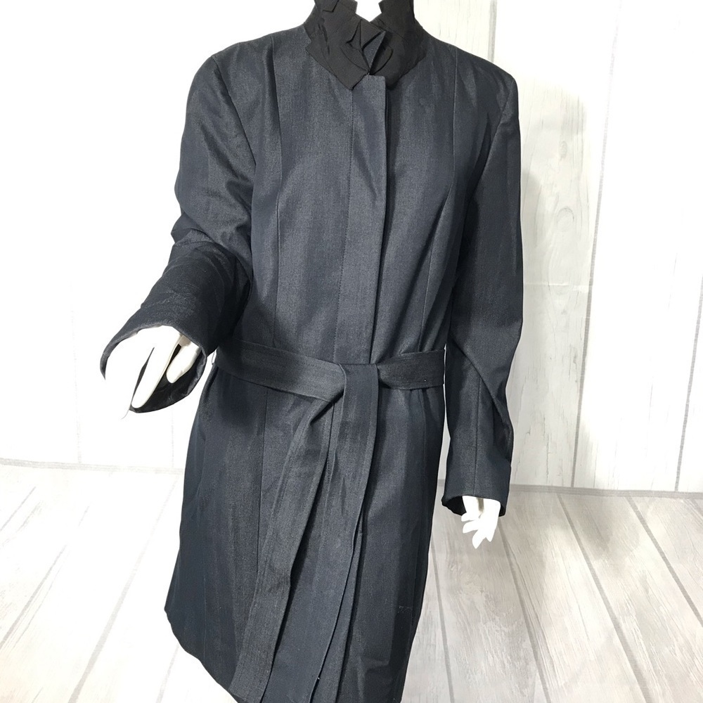 Tahari ruffle mock neck trench coat Large - Picture 3 of 8